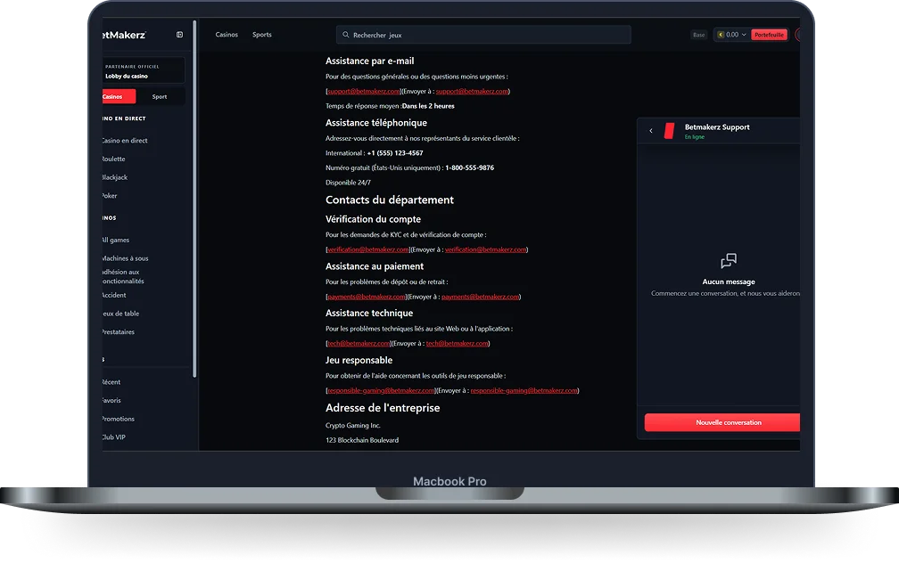 Casino Betmakerz canaux de support